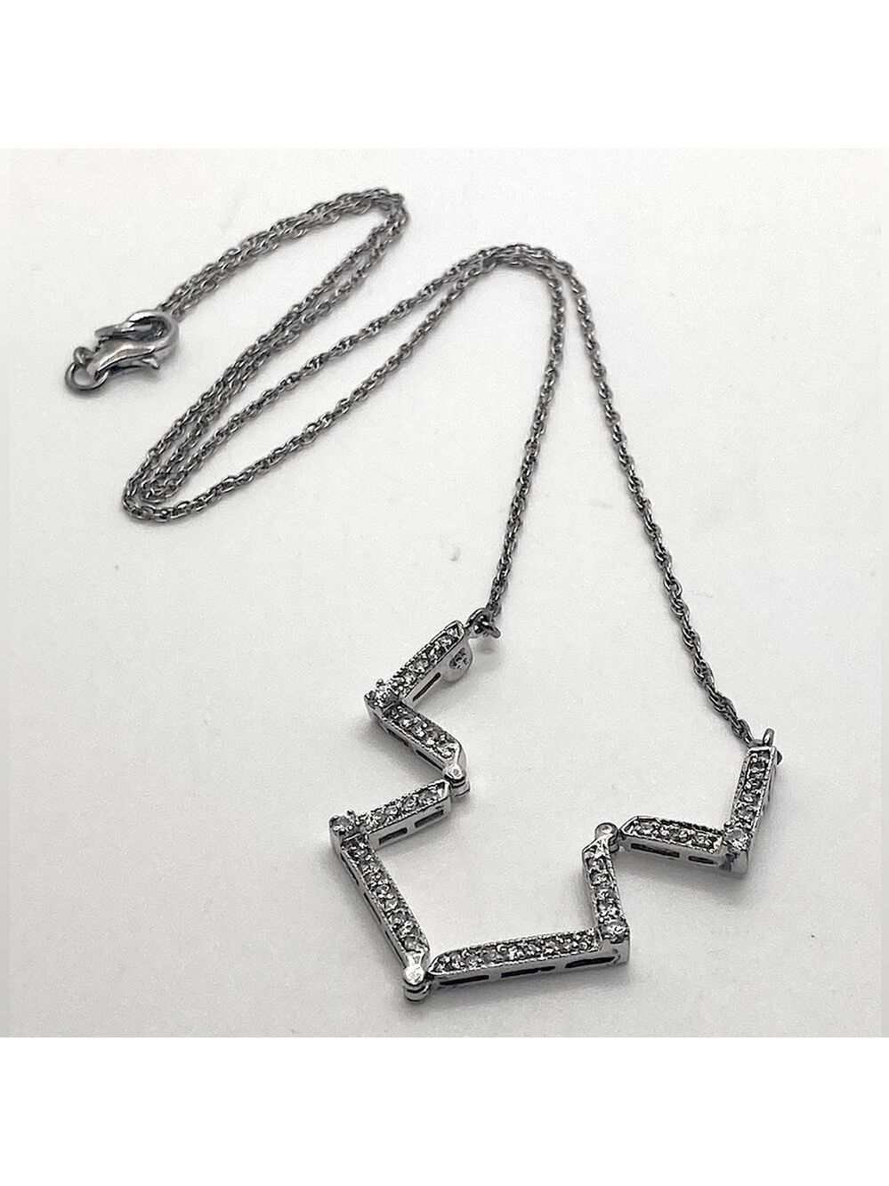 Vtg Sterling Silver Art Deco Style Articulated Cz Bar Pendant Necklace / 21”